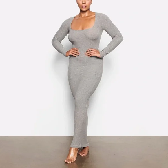 SKIMS | Dresses | Skims Soft Lounge Long Sleeve Dress Heather Grey Nwt Xl |  Poshmark